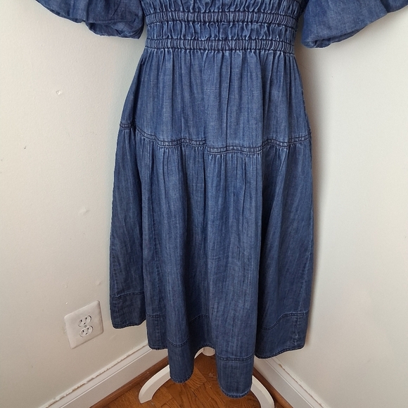 Pilcro Smocked Puff-Sleeve Denim Cotton Dress Size Small - Picture 10 of 12
